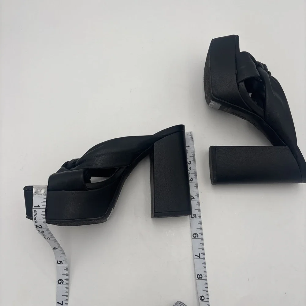 Open Edit Platform Sandals Size 6.5 Black Square Open‎ Toe Knotted Heels